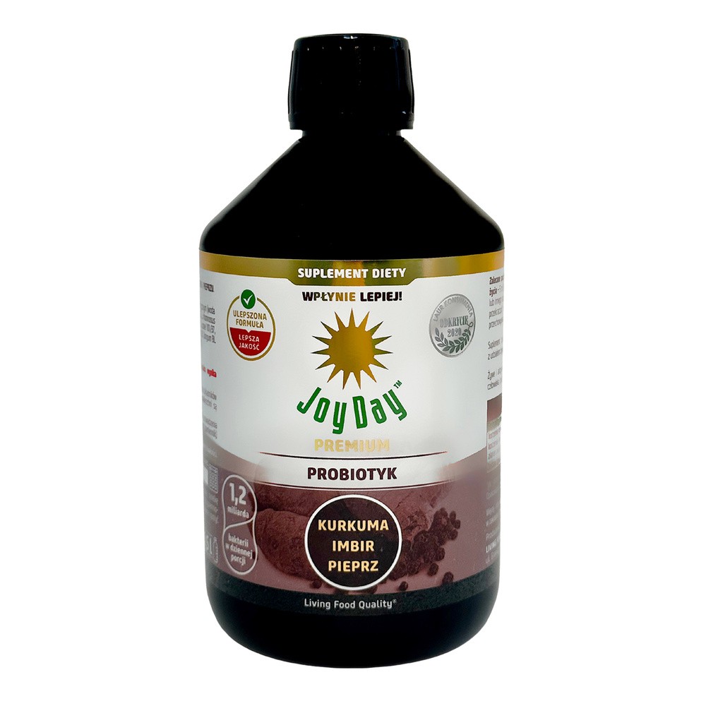 JOY DAY SUPLEMENT DIETY KONCENTRAT NAPOJU PROBIOTYCZNEGO KURKUMA IMBIR PIEPRZ BIO 500 ml - JOY DAY