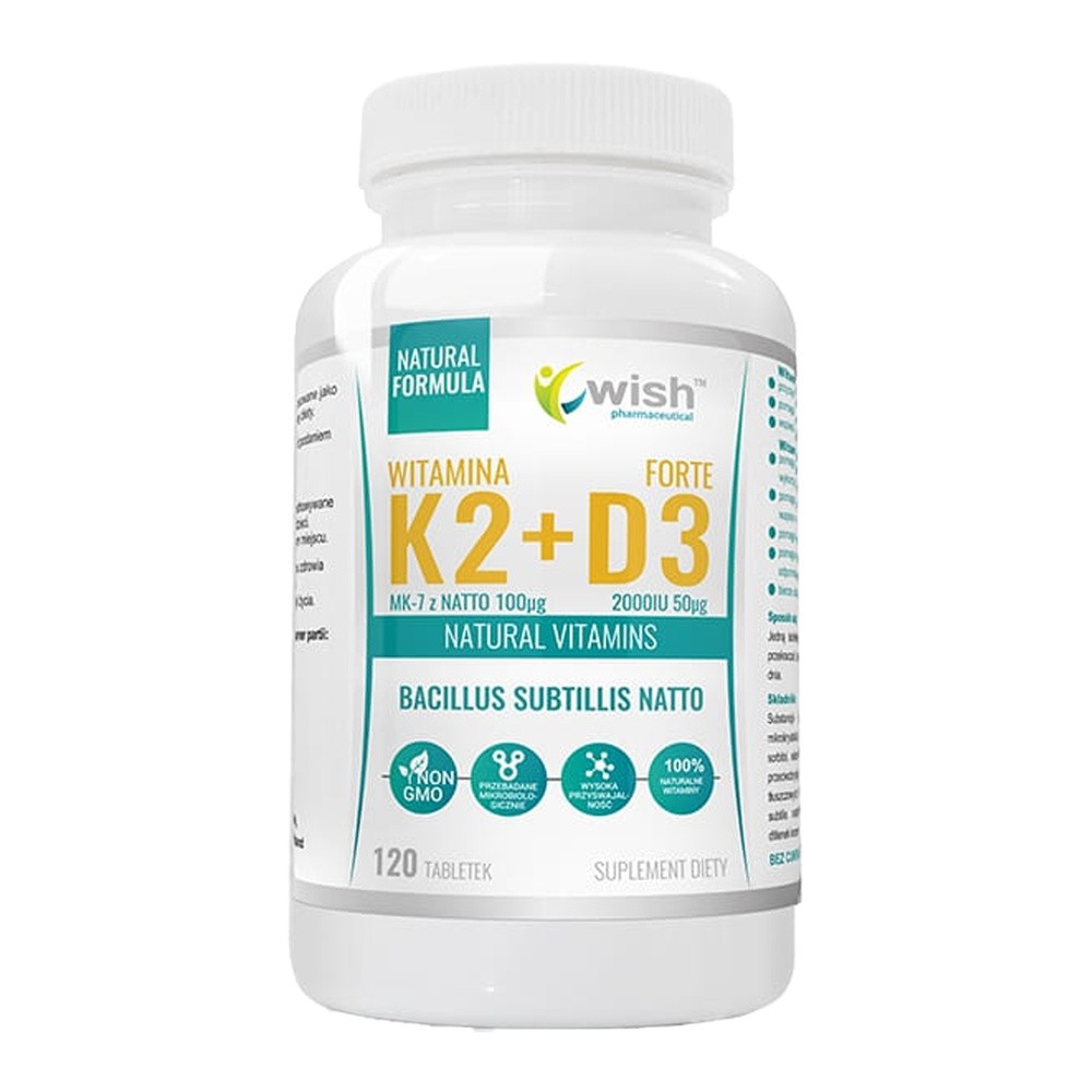 Wish Witamina K2, MK-7 100mcg + D3 2000IU 50mcg, 120 tabletek