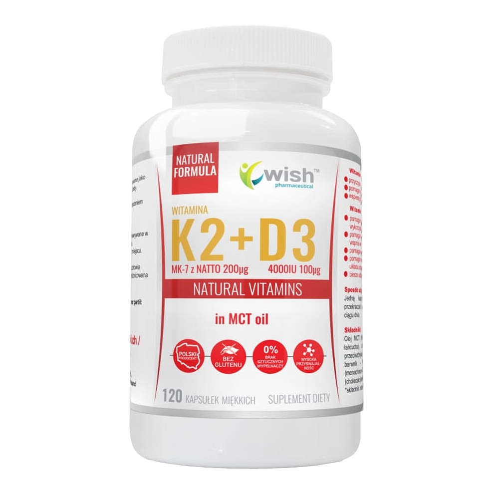 WISH Pharmaceutical Wish Pharmaceutical Vitamin K2 Mk-7 200mcg + D3 100mcg in MCT oil 120caps