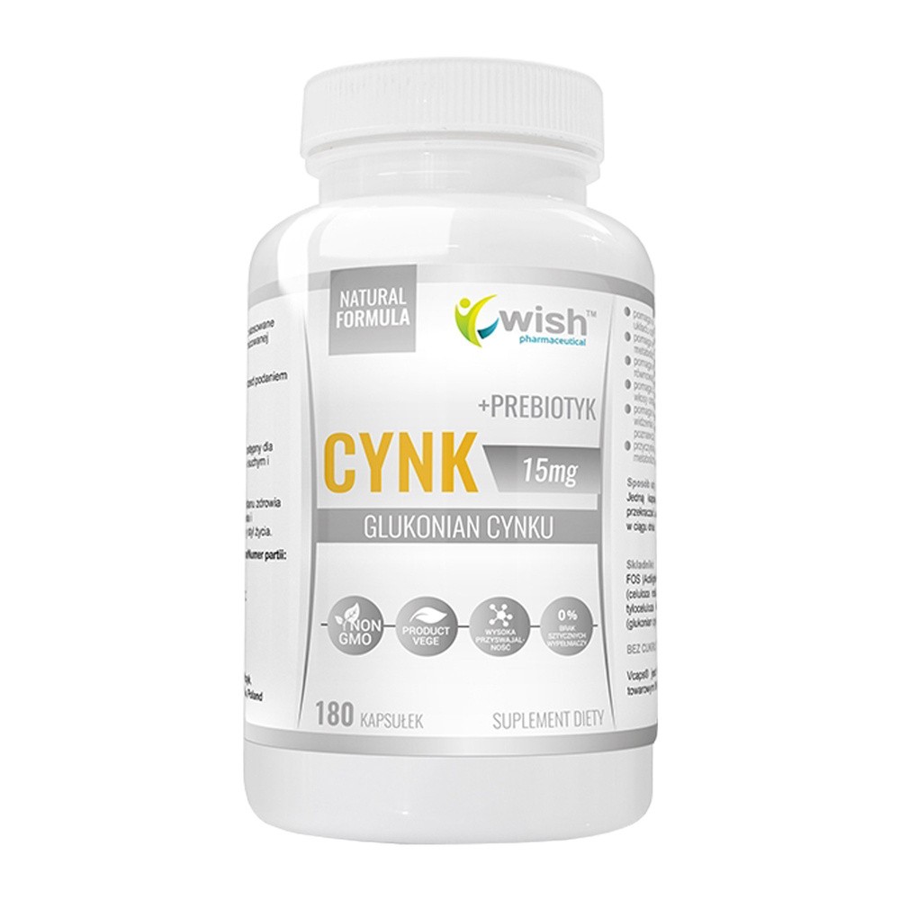 WISH Pharmaceutical Wish Pharmaceutical Cynk Glukonian Cynku 15mg + Prebiotyk 180 caps