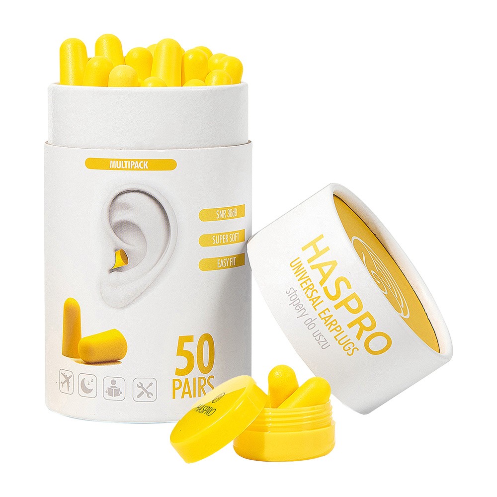 HASPRO Sp. z o.o. Stopery do uszu jednorazowe Haspro Tube50 żółte 50 sztuk 1143290