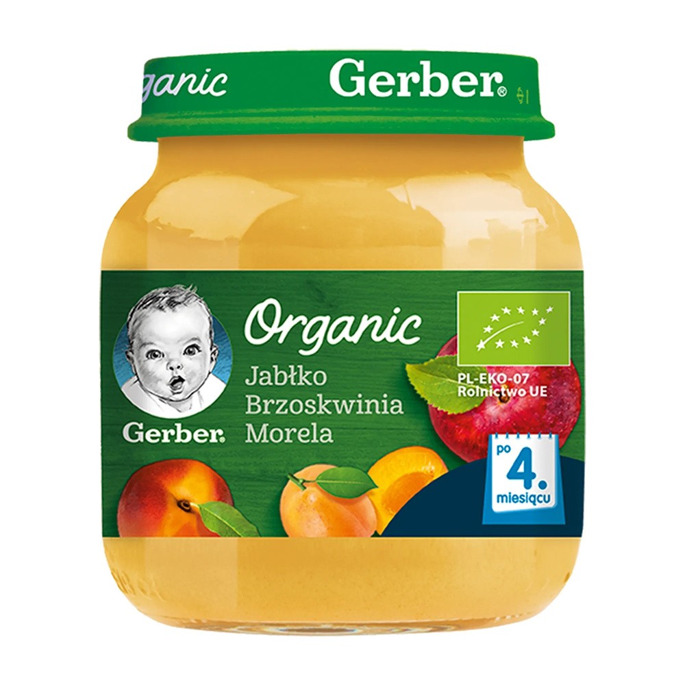 Gerber ORGANIC Jabłko/Brzoskwinia/Morela po 4 m-cu 125 g