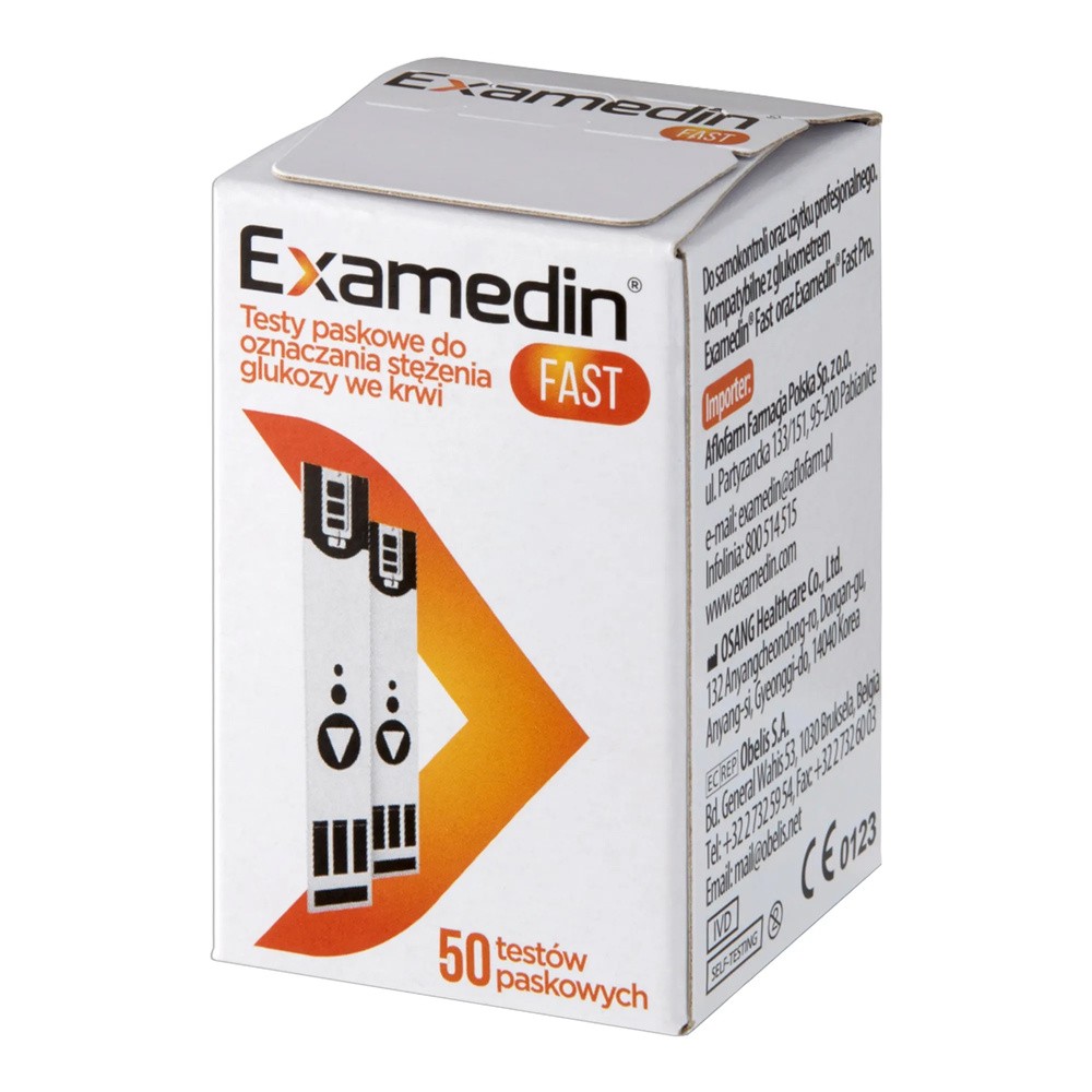 AFLOFARM FARMACJA POLSKA SP. Z O.O. Examedin Fast Testy paskowe do oznaczania stężenia glukozy we krwi 50 sztuk 9095656