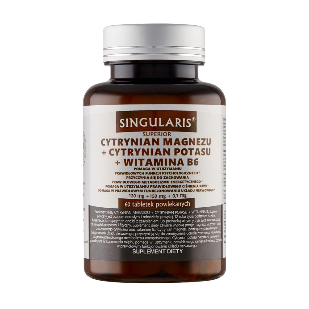 Singularis Superior Cytrynian Magnezu + Cytrynian Potasu + Witamina B6, suplement diety, 60 kapsulek Duży wybór produktów |  od 199.99zł | Szybka wysyłka do 2 dni roboczych! | 3651621