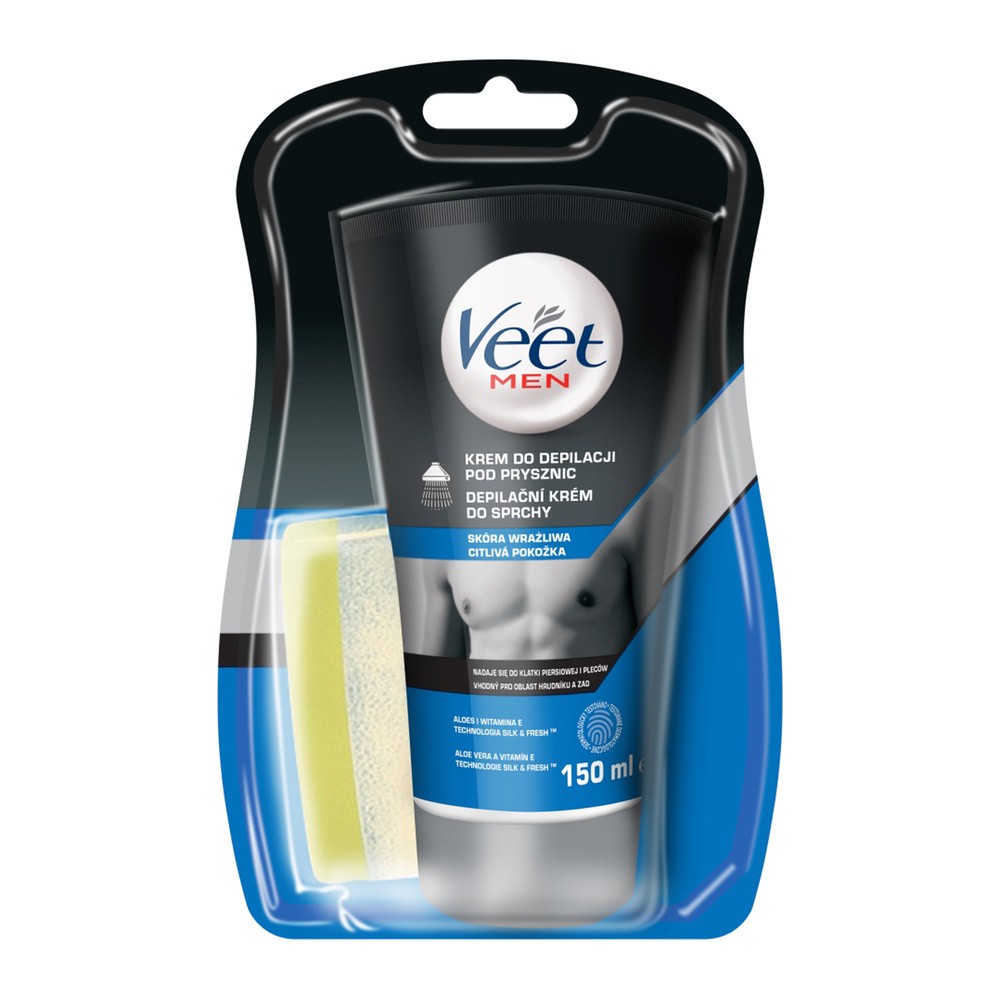 Veet Men krem do depilacji dla mężczyzn pod prysznic skóra wrażliwa 150ml + gąbka 95349-uniw