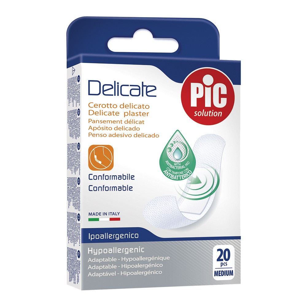PiC Delicate, antybakteryjne plastry opatrunkowe, medium, 19 x 72 mm, 20 szt.