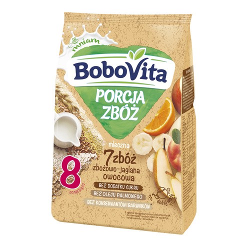Bobovita Porcja Zbóż Kaszka mleczna zbożowo-jaglana owocowa 210 g 5900852041129