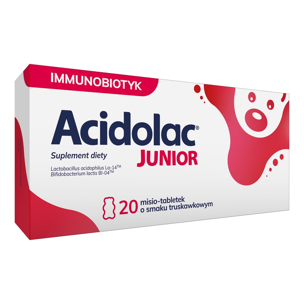 Polpharma ACIDOLAC JUNIOR Probiotyk o smaku truskawkowym, 20 misio-tabletek