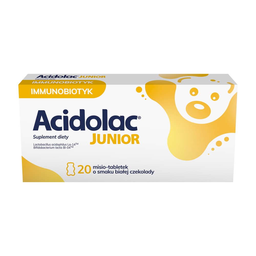Polpharma Acidolac Junior o smaku białej czekolady, 20 tabletek