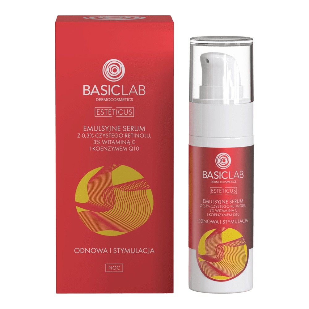 Basiclab Basiclab Emulsyjne Serum 0,3% Czystego Retinolu, 3% Wit C i Koenzymem Q10 30 ml 42A1-8620D