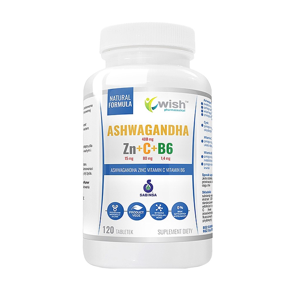 TOMASZ KACZMARCZYK WISH GROUP Wish Ashwagandha + Cynk + Witamina C + Witamina B6 120 tabletek