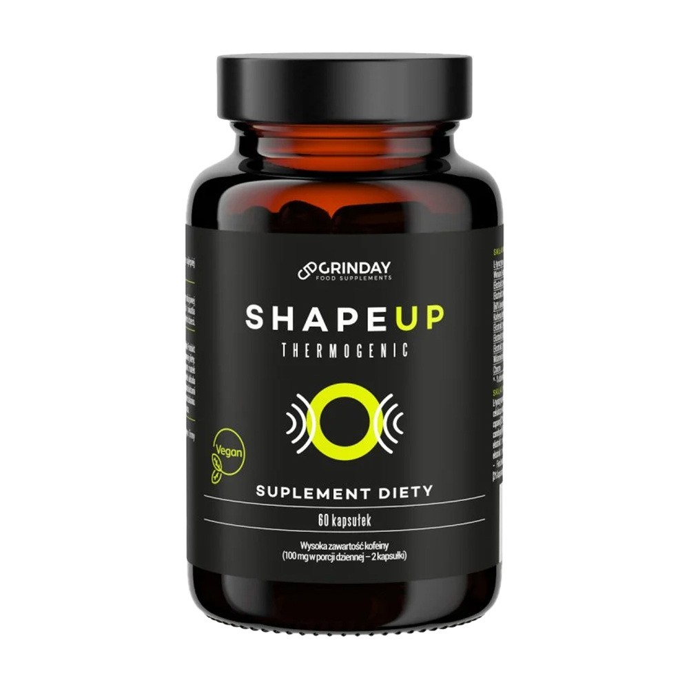 Grinday Shape Up - Termogeniczny Spalacz Tłuszczu. Garcinia cambogia, Guarana, Pomarańcza gorzka, Pokrzywa indyjska, Papryka roczna, Kofeina bezwodna, L-karnityna, L-tyrozyna