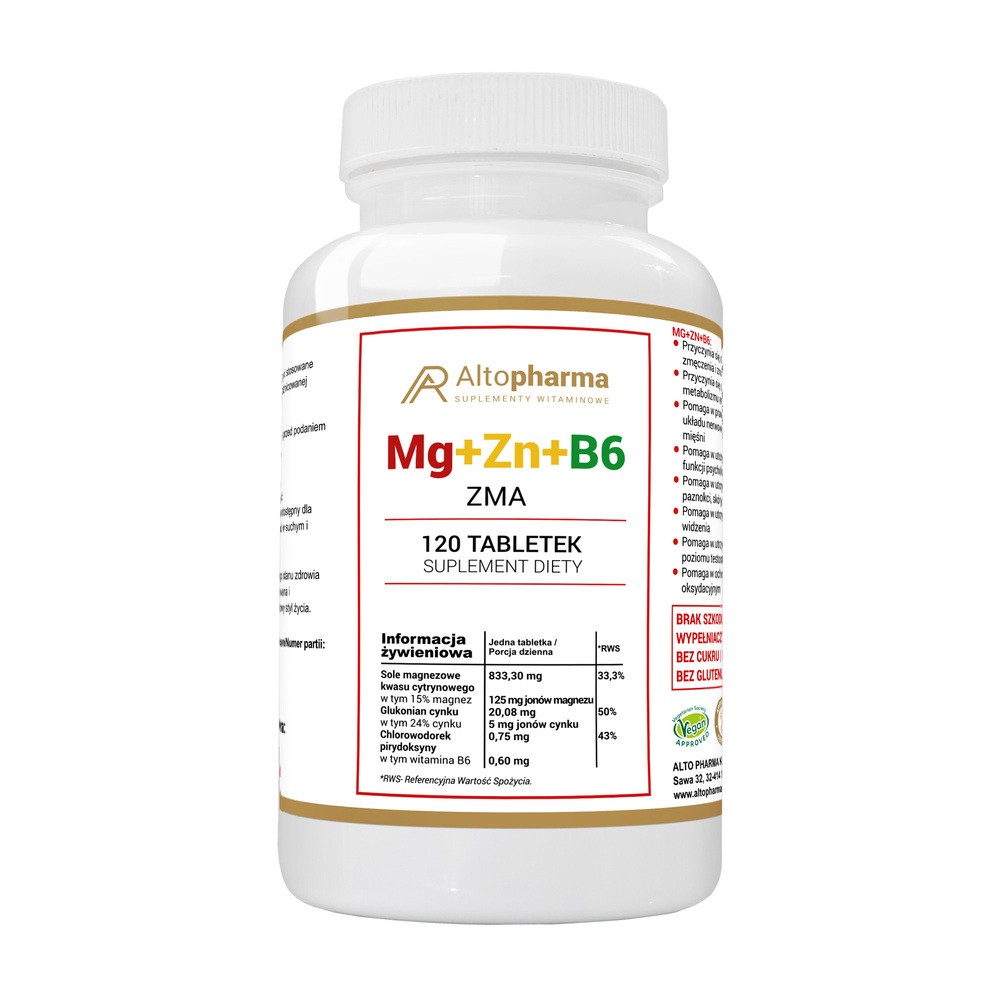 Altopharma ZMA Magnez + Cynk + B6 120 tabletek 1146144