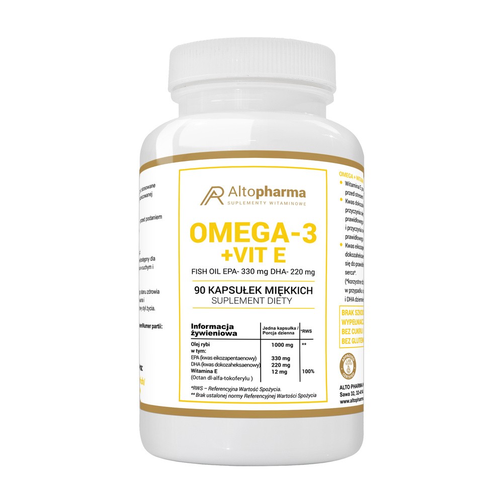 Omega Pharma ALTO PHARMA 3 + Vit E (Witamina E, EPA, DHA) 90 Kapsułek miękkich