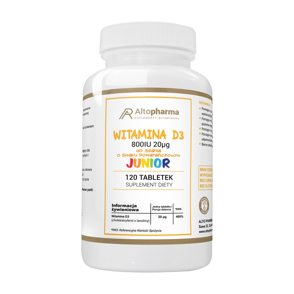 ALTO PHARMA Witamina D3 800IU Dla Dzieci 120 Tabletek do ssania Pomarańcz