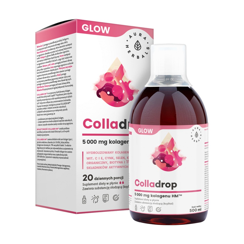AURA HERBALS Sp. z o. o. ul. Grunwaldzka 49/2, 81- Colladrop Glow Kolagen Morski 5000mg 500ml 5902479612942
