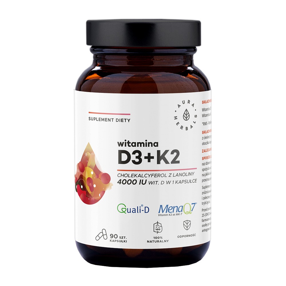 Aura Herbals Witamina D3 4000 IU + K2, kapsułki 90 szt. WITDKAPS4000K