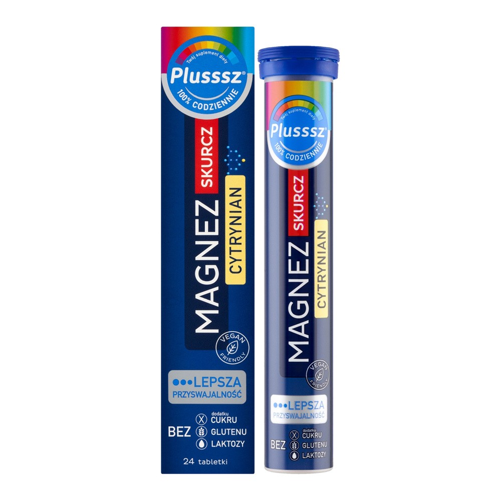Plusssz Magnez Skurcz Cytrynian smak cytryna-pomarańcza 24 tabletek musujących