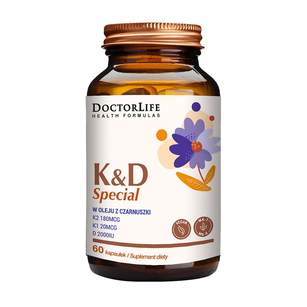 Doctor Life Doctor Life K2 & D3 organiczny olej kokosowy 130ug K2 mk-7 & 2000iu D3 suplement diety 60 kapsułek