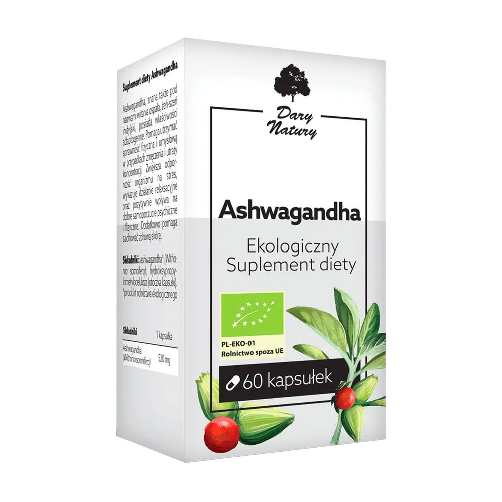 DARY NATURY Ashwagandha 60kaps. Ekologiczny Suplement diety DARY NATURY 21DARASHWA