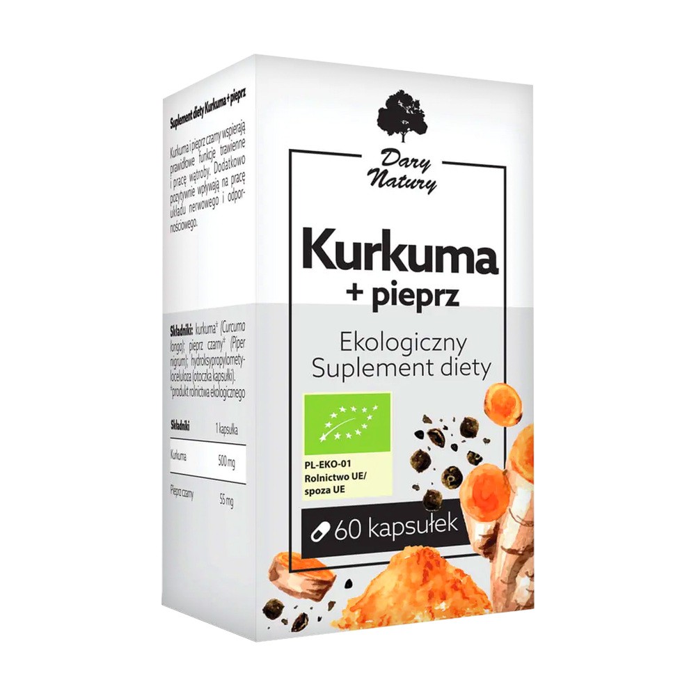 DARY NATURY Kurkuma + pieprz 60kaps. Ekologiczny Suplement diety DARY NATURY 21DARKURKU