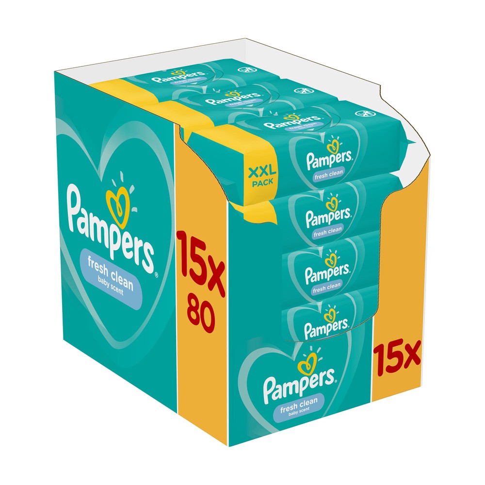 PAMPERS chusteczki czyszczące dla dzieci Fresh Clean Baby 15 opakowań = 1200 chusteczek czyszczących