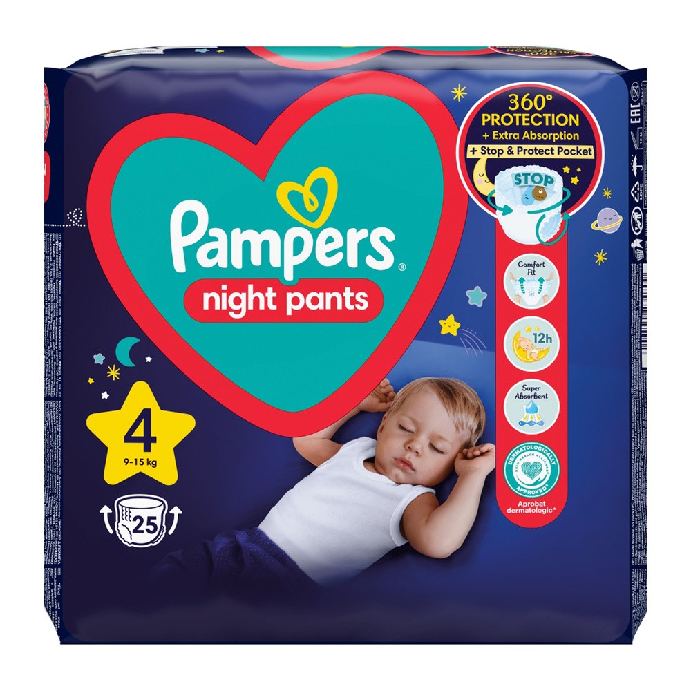 Pampers Night Pants pieluchomajtki rozmiar 4 25 szt. 9kg 15kg