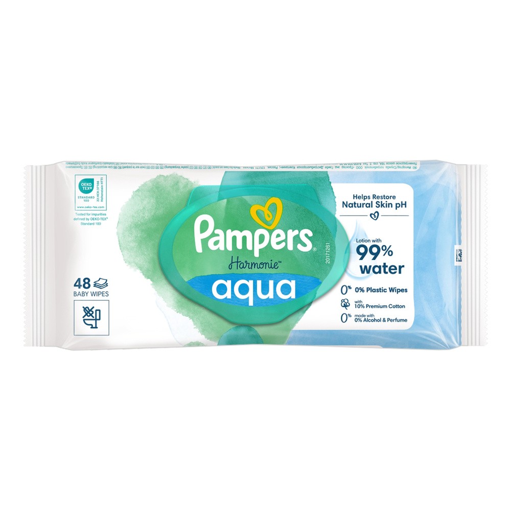 PAMPERS PROCTER & GAMBLE Harmonie Aqua chusteczki nawilżane x 48 szt 0% plastic
