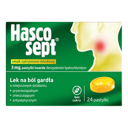 Hascosept, 3 mg, smak cytrynowo-miodowy, 24 pastylko do ssania  |   !! 3677824