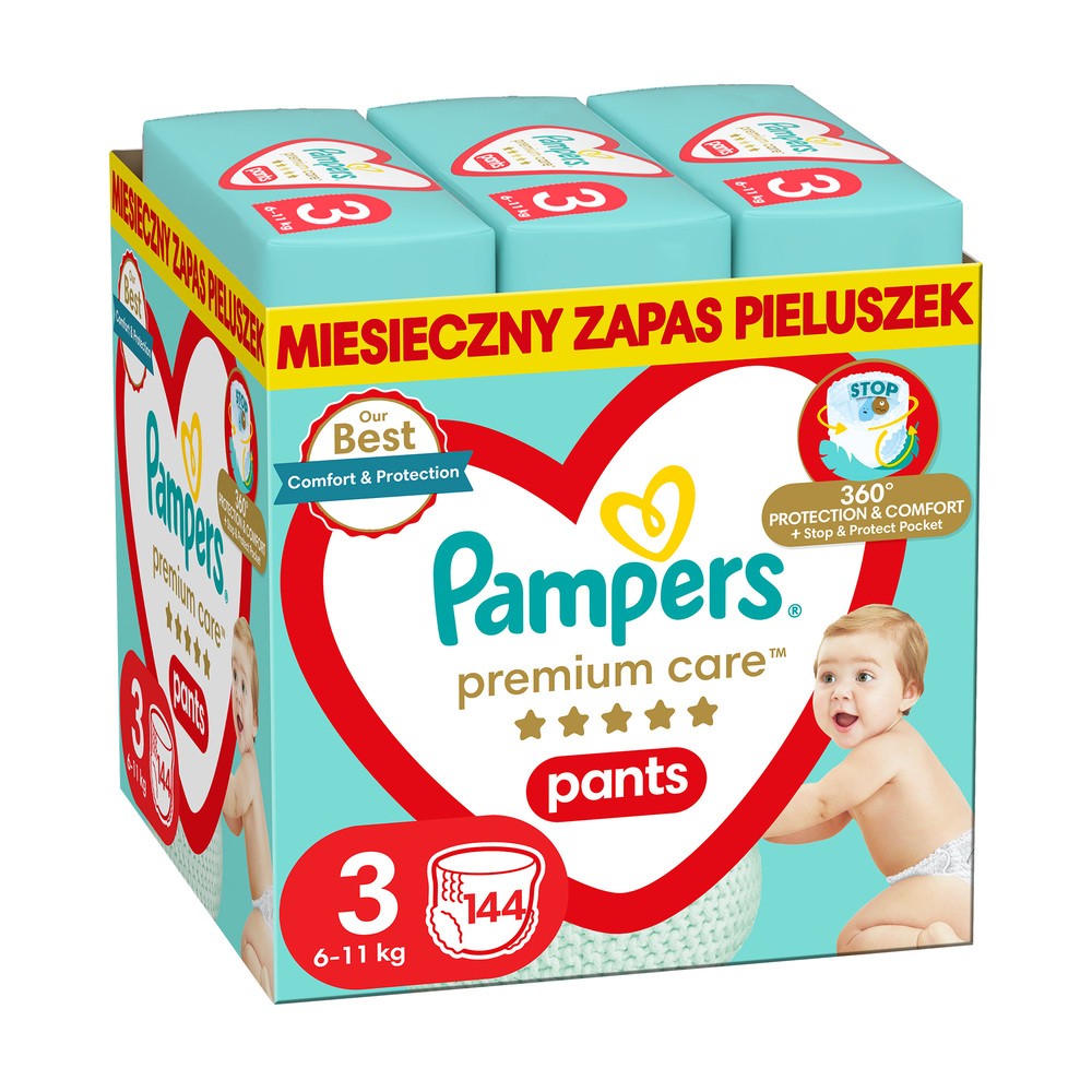 Pampers Pieluchomajtki Premium Care Rozm 3 144 szt.)