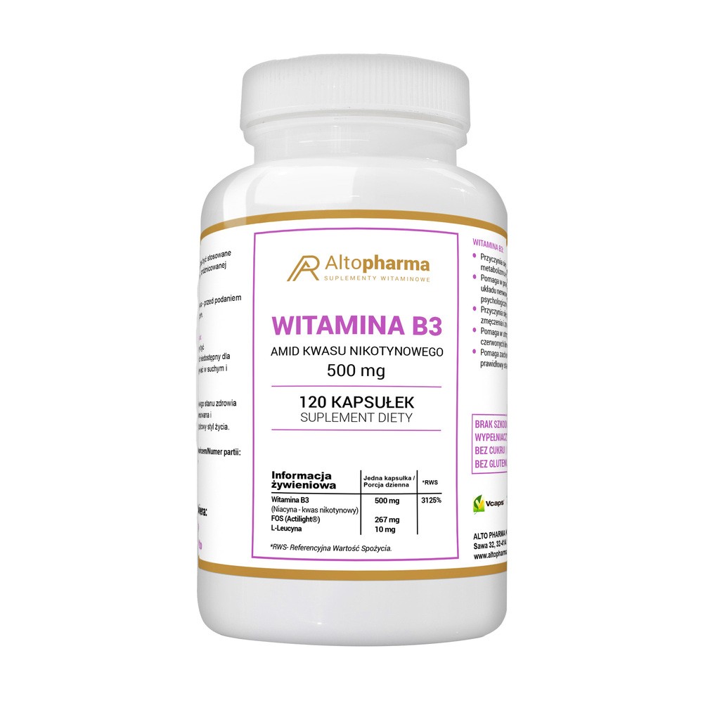 WITAMINA B3 PP 500mg Amid Kwasu Nikotynowego PRODUKT WEGE - Altopharma - 120 kapsułek