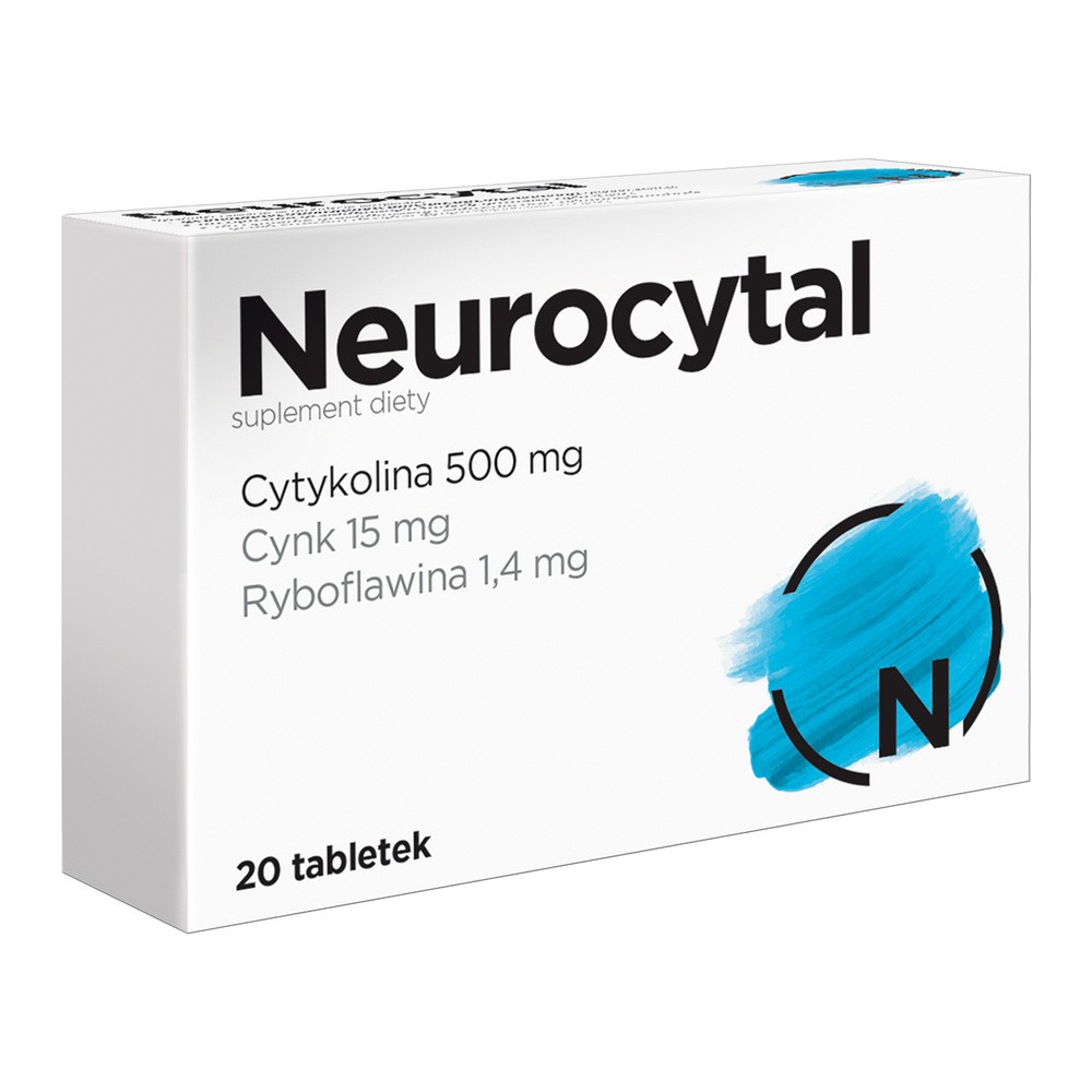 Neurocytal 500 mg cytykoliny, Wspomaga prawidłowe funkcjonowanie układu nerwowego - 20 tabletek