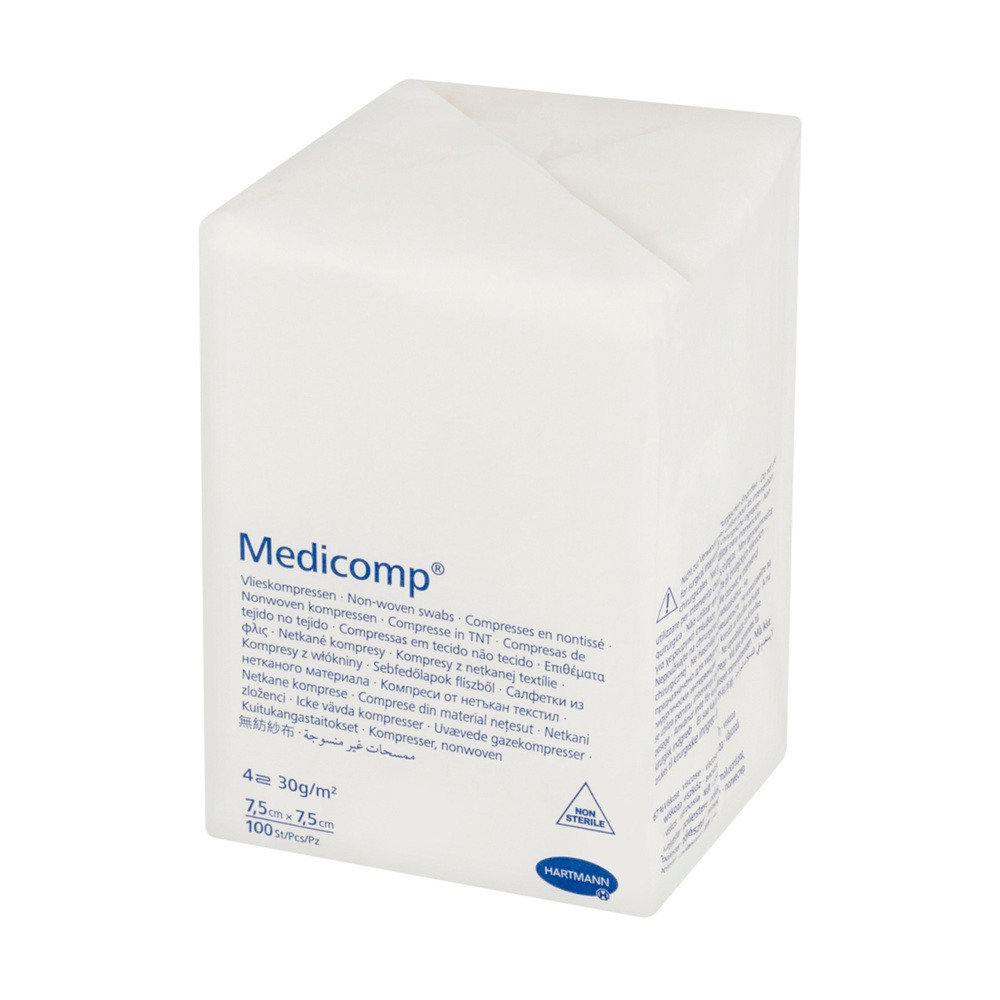 MEDICOMP 7,5cm x 7,5cm kompresy niejałowe, 100 sztuk