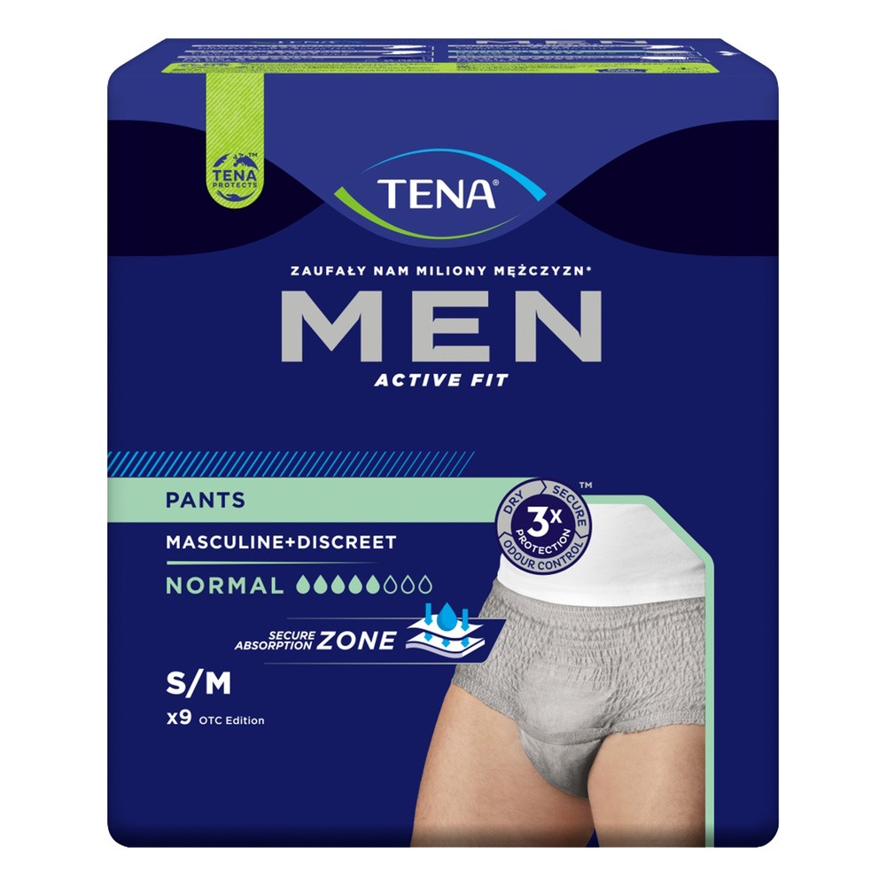 TENA Men Pants Normal Grey S/M Bielizna chłonna dla mężczyzn, 8 sztuk