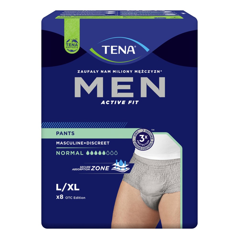 TENA Men Pants Normal Grey L/XL Bielizna chłonna dla mężczyzn, 8 sztuk