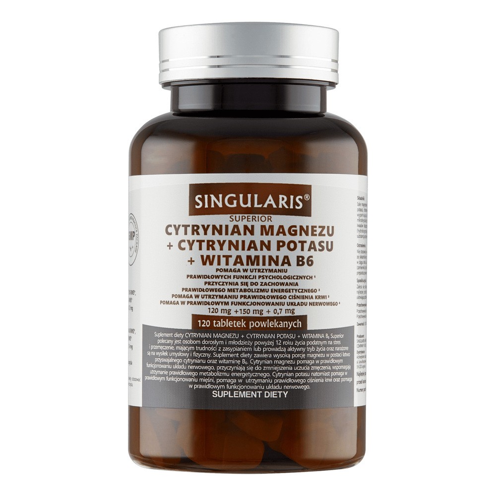 Singularis Superior, Cytrynian Magnezu + Cytrynian Potasu + Witamina B6, suplement diety, 120 tab.