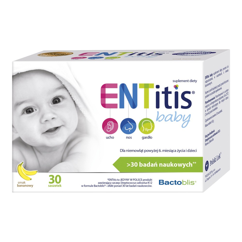 ENTITIS Baby smak Bananowy (Wsparcie odporności dzieci i niemowląt) 30 saszetek
