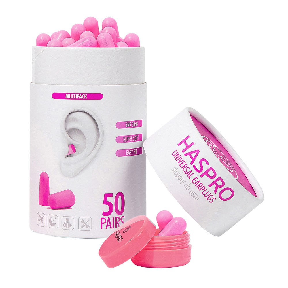 HASPRO Sp. z o.o. Stopery do uszu jednorazowe Haspro Tube50 różowe 50 sztuk 1143292