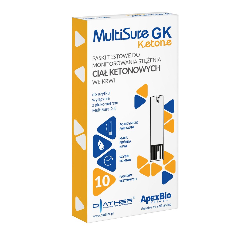 MultiSure GK Ketone, paski testowe do monitorowania stężenia ciał ketonowych we krwi, 10 sztuk