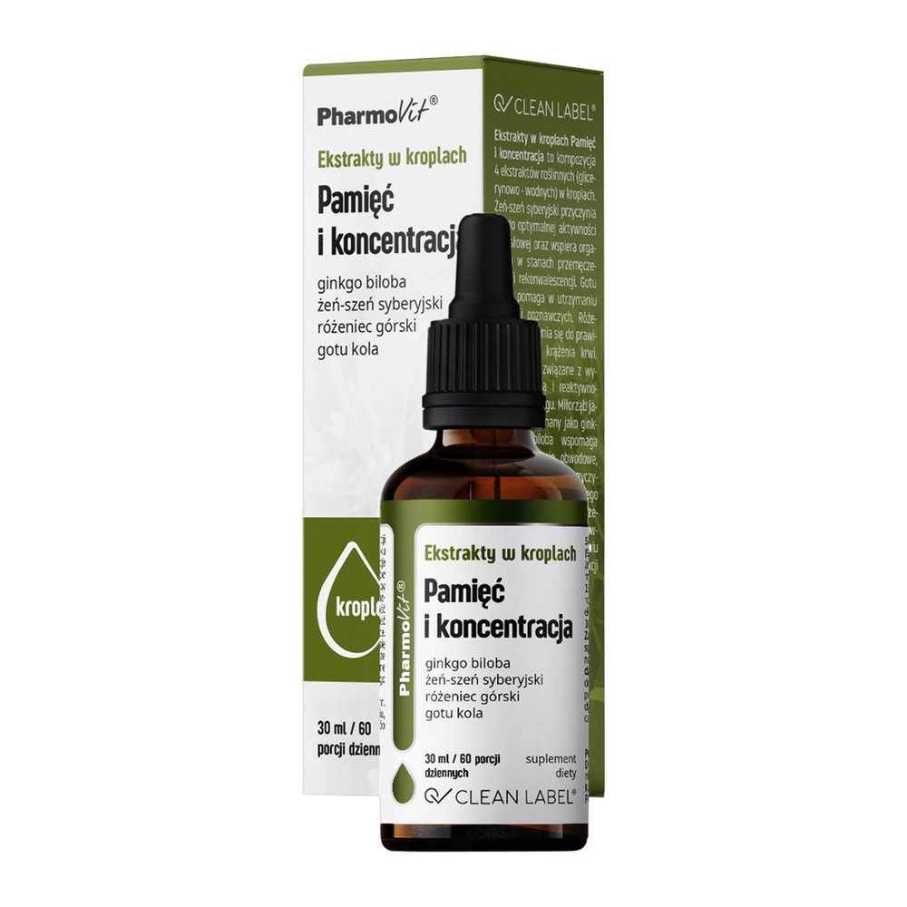 Pharmovit Ekstrakty w kroplach Pamięć i koncentracja 30 ml 99C7-80569