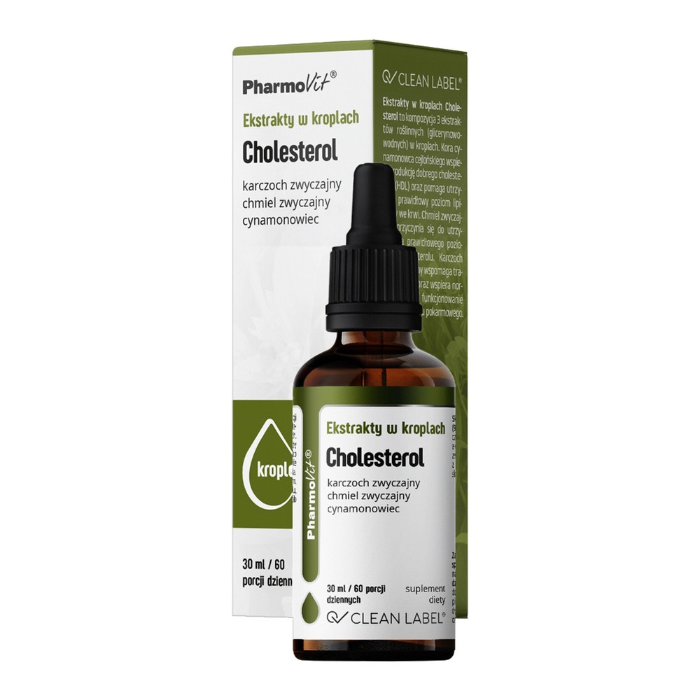 EKSTRAKTY W KROPLACH NA PRAWIDŁOWY POZIOM CHOLESTEROLU BEZGLUTENOWE 30 ml PHARMOVIT 5904703900023