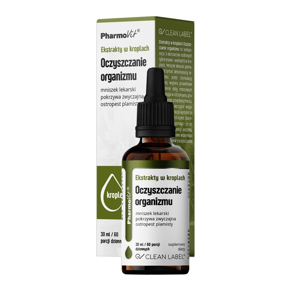 EKSTRAKTY W KROPLACH NA OCZYSZCZANIE ORGANIZMU BEZGLUTENOWE 30 ml - PHARMOVIT (CLEAN LABEL) 5902811239387