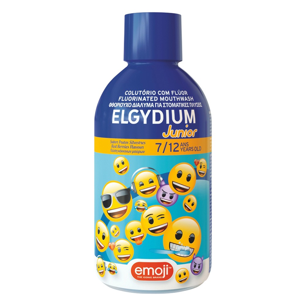 Elgydium Eludril Elgydium EMOJI płyn do płukania jamy ustnej JUNIOR 500ml truskawkowo-malinowy