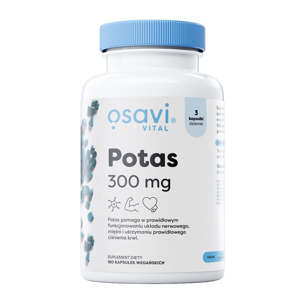 OSAVI Potas 300mg (Wsparcie mięśni, prawidłowego ciśnienia krwi) 180 Kapsułek wegańskich