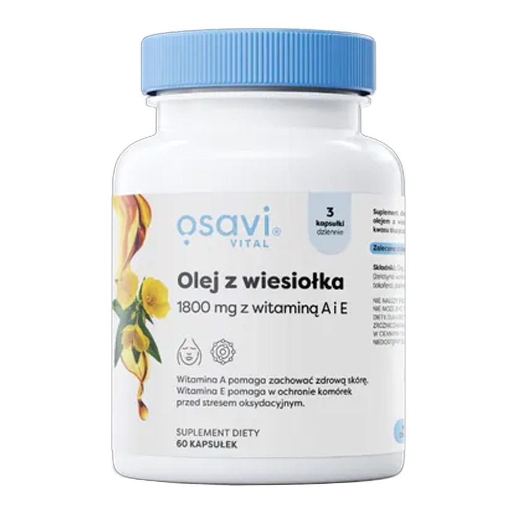 Osavi - Olej z Wiesiołka z Witaminą A i E, 1800mg, 60 kapsułek miękkich