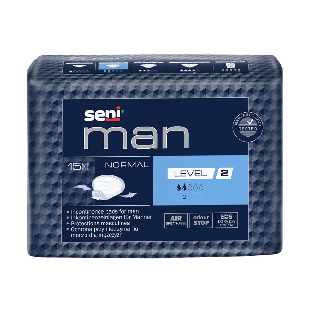 Seni, Man, Wkładki urologiczne dla mężczyzn Normal Level 2 19x23,5 cm, 15 szt.