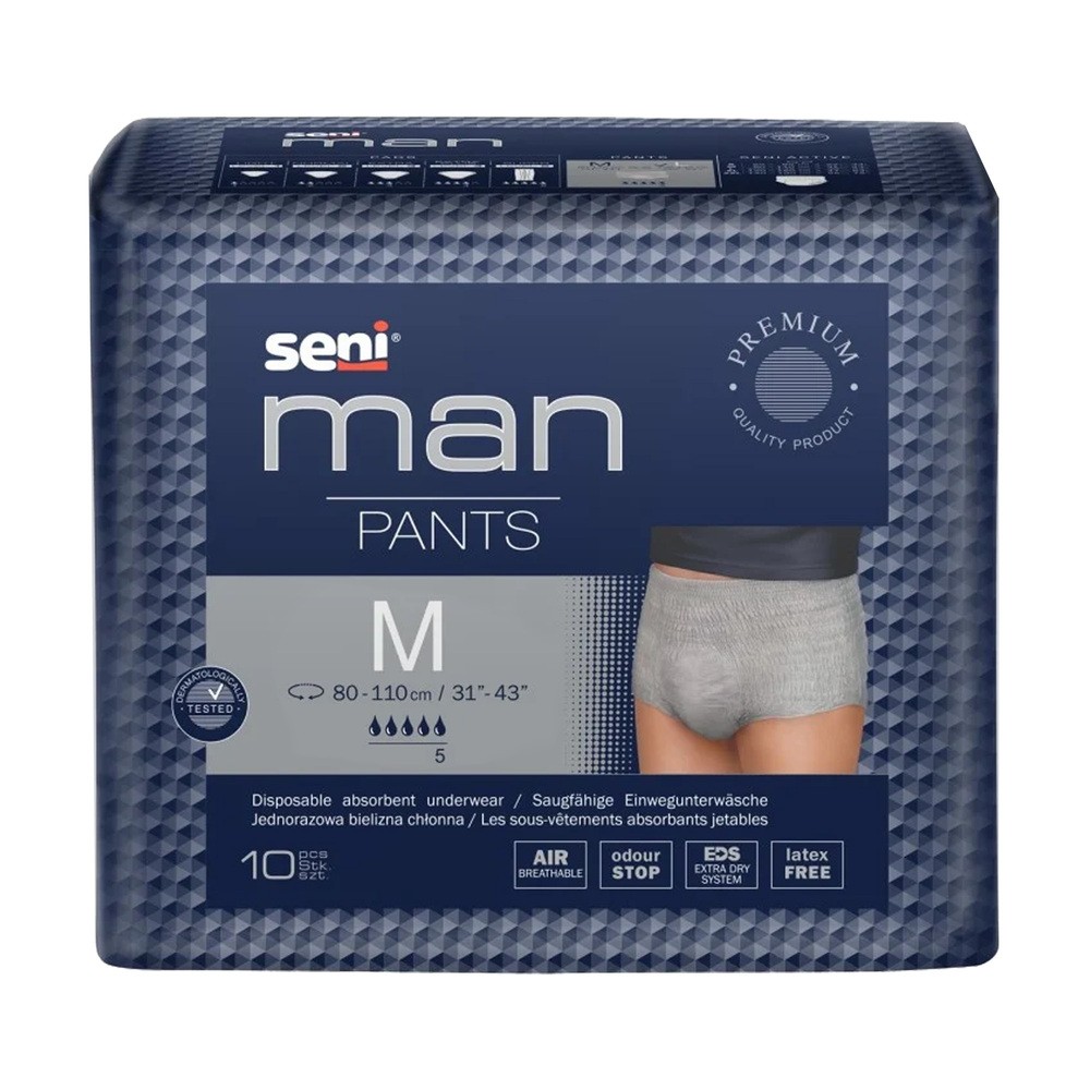 SENI MAN PANTS M (medium) Jednorazowa bielizna chłonna/majtki chłonne, 10 szt.