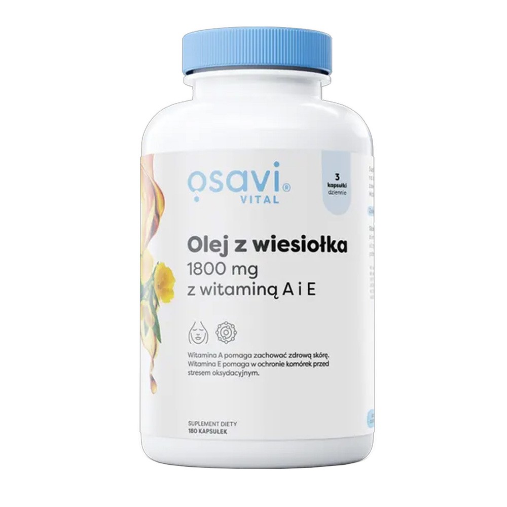 Osavi - Olej z Wiesiołka z Witaminą A i E, 1800mg, 180 kapsułek miękkich