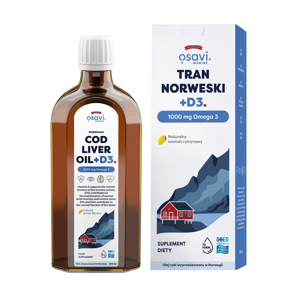Osavi - Tran Norweski, 1000mg Omega 3 + D3, Cytryna, 250 ml
