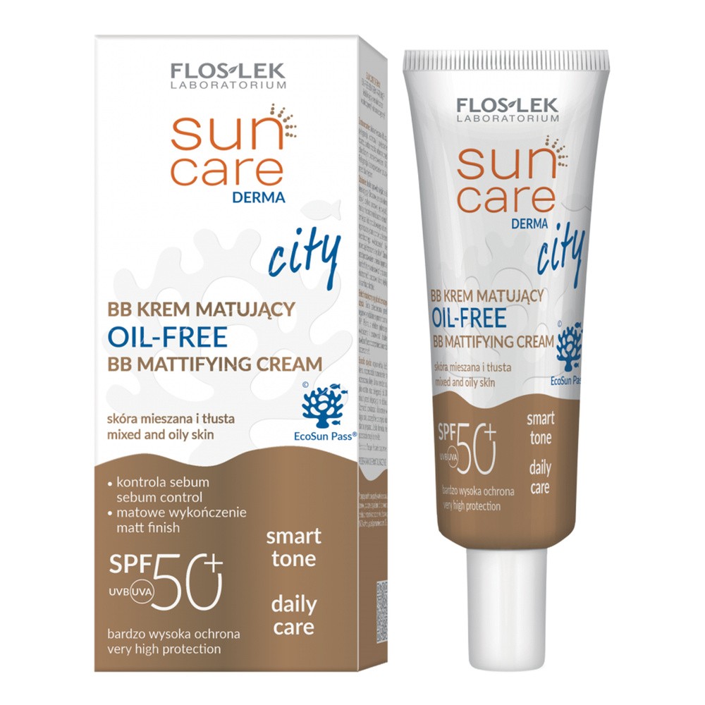 Flos-Lek Laboratorium, Sun Care Derma City Oil-Free, krem tonujący BB SPF50+, skóra tłusta i mieszana, 30 ml